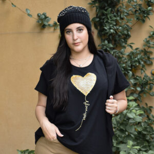 Remera Negra Corazón Print